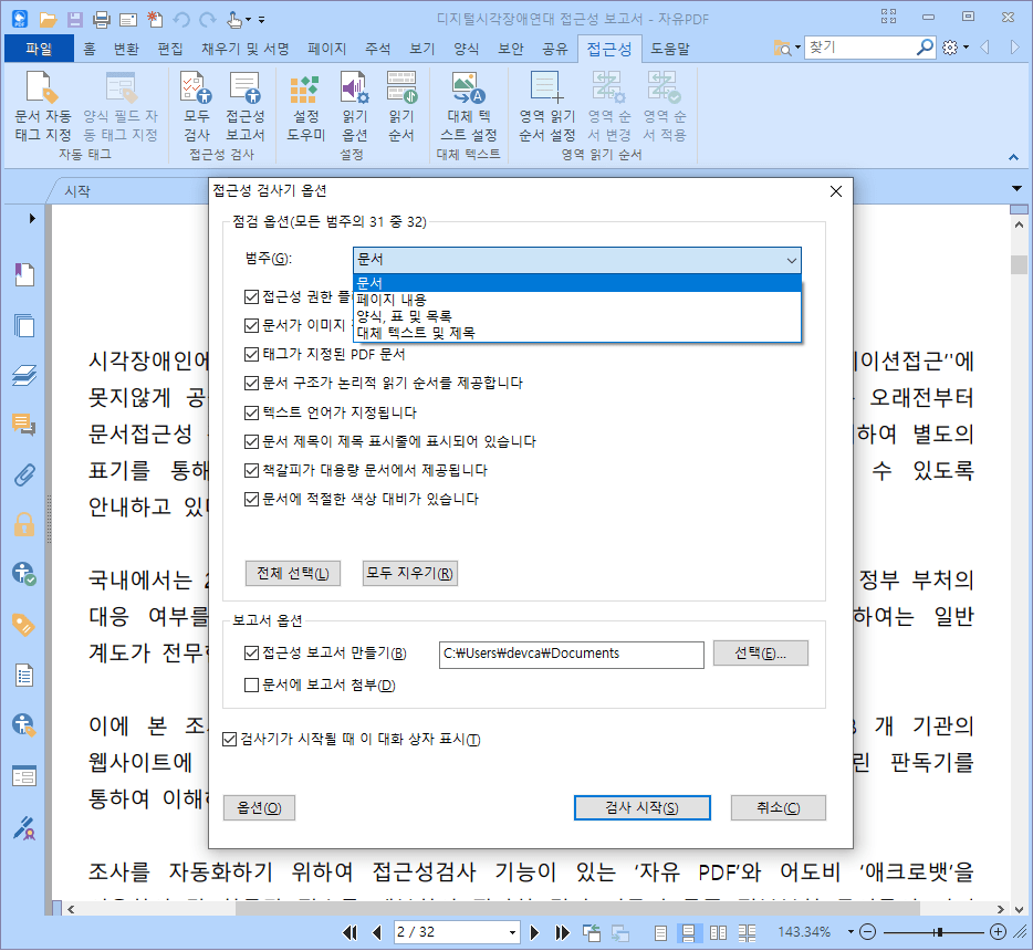 접근성 검사 옵션